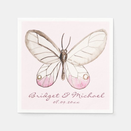 Blush Butterfly Gepersonaliseerde Trouwpapier Serv Servetten (Voorkant)