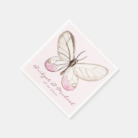 Blush Butterfly Gepersonaliseerde Trouwpapier Serv Servetten (Hoek)
