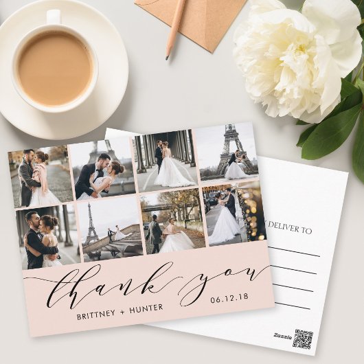 Blush Calligraphie Script Photo Merci Carte postal