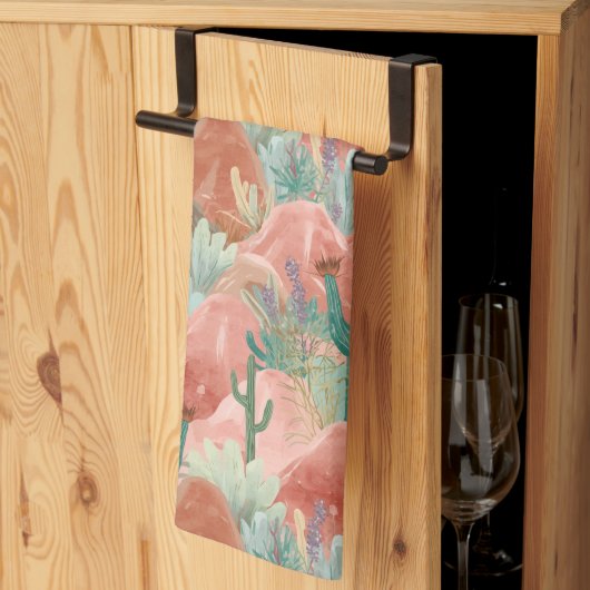 Blush Canyon Desert Bloom Watercolor Art Theedoek (Derde Gevouwen)