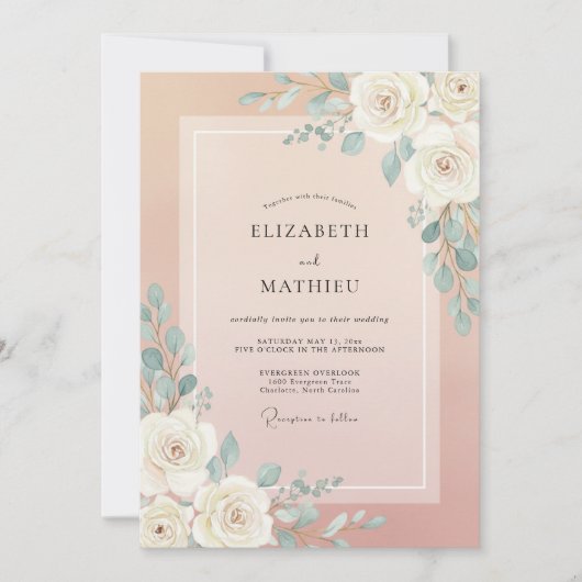 Blush Celadon Eucalyptus Bruiloft Kaart (Voorkant)