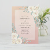 Blush Celadon Eucalyptus Bruiloft Kaart (Staand voorkant)