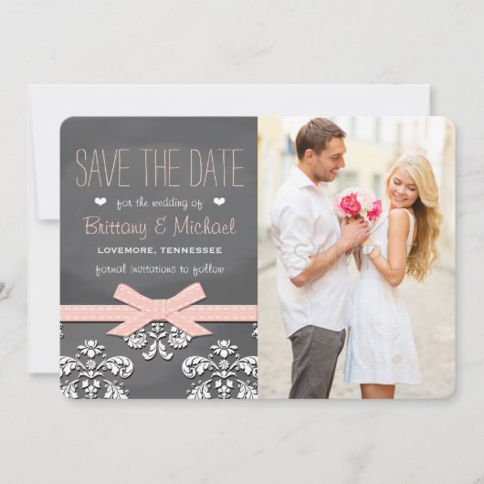 Blush Chalkboard kant en stempel Opslaan datumkaar Save The Date (Voorkant)