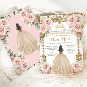  Blush Champagne Bloemen Jurk Quinceanera Kaart