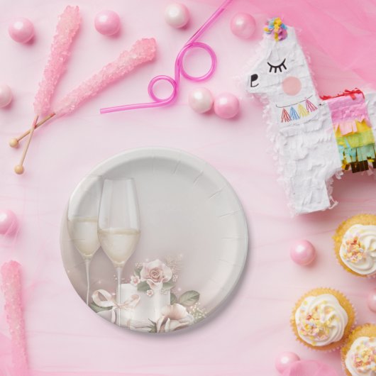 Blush Champagne en Taart Papieren Bordje (Feest)