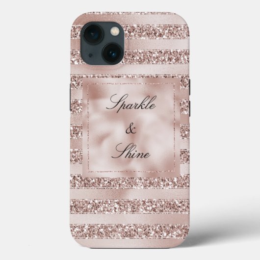 Blush Champagne Pink Glitter Glam Stripes Case-Mate iPhone Case (Achterkant)