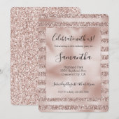 Blush Champagne Pink Glitter Glam Stripes Kaart (Voorkant / Achterkant)