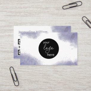 Blush Charcoal Grijs Waterverf Aangepast Logo QR C Visitekaartje