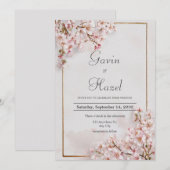 Blush Cherry Blossom Romantische bruiloft Kaart (Voorkant / Achterkant)