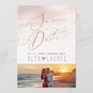Blush Coastal / Beach / Shoreline Save the Date Kaart