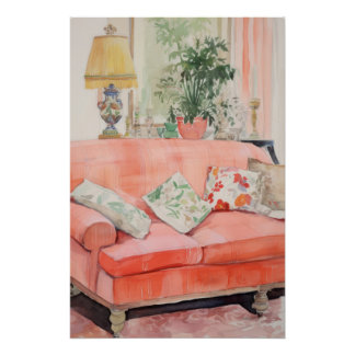 Blush Comfort – Waterverf Roze Bank Woonkamer Perfect Poster