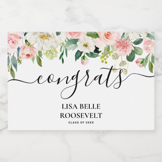 Blush Congrats Girl Afstuderen Mini Sparkling Wijnetiket (Enkel label)