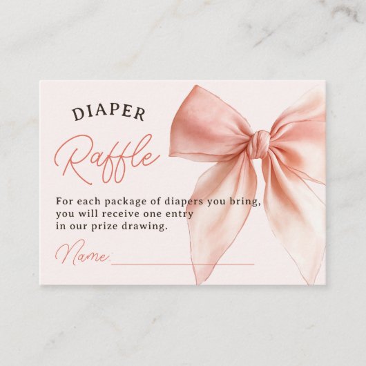 Blush Coquette Bow Luier Raffle Baby shower Informatiekaartje (Voorkant)