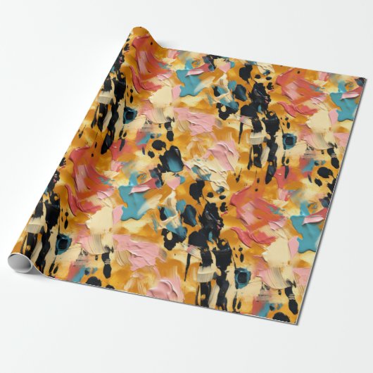 Blush Coral Aqua Gold Abstract Cadeaupapier (Uitgerold)