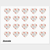 Blush Coral Grey Bloemen bruiloft Hart Sticker (Vel)