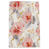 Blush Coral Grey Bloemen bruiloft Medium Cadeauzakje (Voorkant)