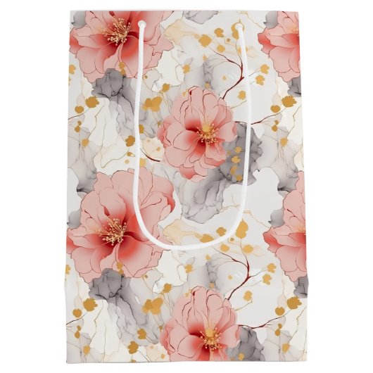 Blush Coral Grey Bloemen bruiloft Medium Cadeauzakje (Achterkant)