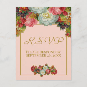 Blush Coral Pink Autumn Floral Wedding RSVP Briefkaart