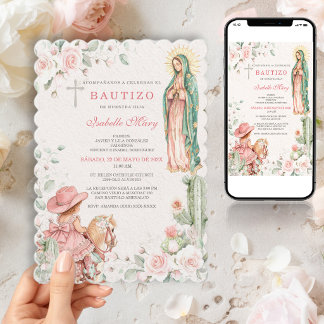 Blush Cowgirl Doop Meisje Virgen de Guadalupe Kaart