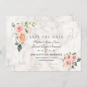 Blush Cream Bloem Goud Glitter Marmer Bruiloft Save The Date (Voorkant / Achterkant)