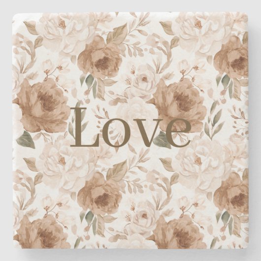 Blush Cream Flowers Love Valentine's Day Stenen Onderzetter (Voorkant)