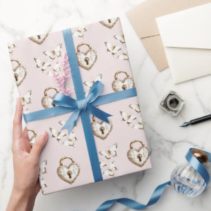 Blush Cream Hartsloten & Vlinders Verjaardag Cadeaupapier