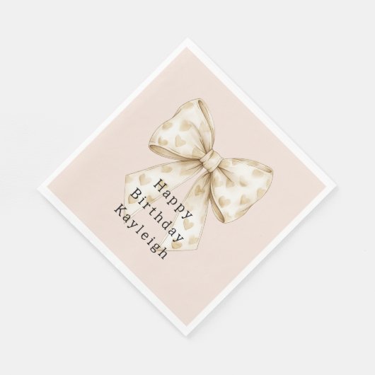 Blush Cream Hearts Bows Birthday Servet (Hoek)