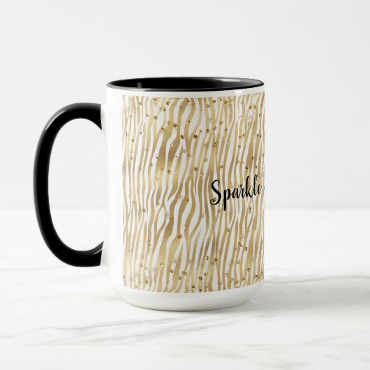 Blush Cream Zebra Glam Gold Confetti Sparkle Mok (Links)