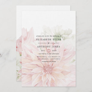 Blush Dahlias Floral Wedding Invitation Kaart