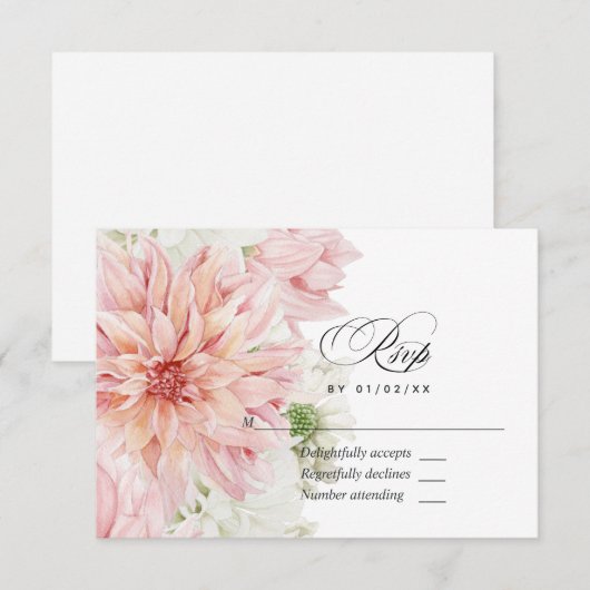 Blush Dahlias Floral Wedding RSVP (Devant / Derrière)