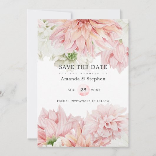 Blush Dahlias Floral Wedding Save The Date (Voorkant)