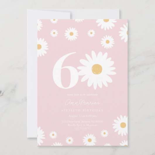 Blush Daisy 60th Birthday Invitation (Devant)
