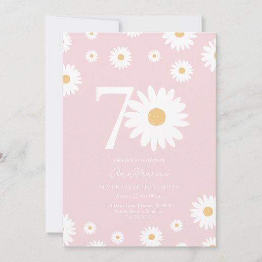 Blush Daisy 70th Birthday Invitation (Devant)