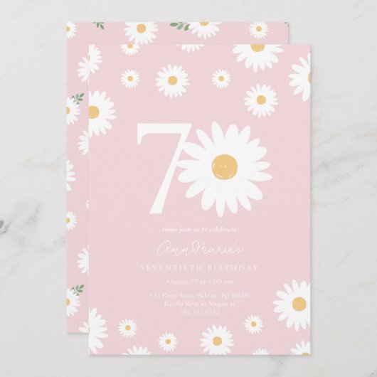 Blush Daisy 70th Birthday Invitation (Devant / Derrière)