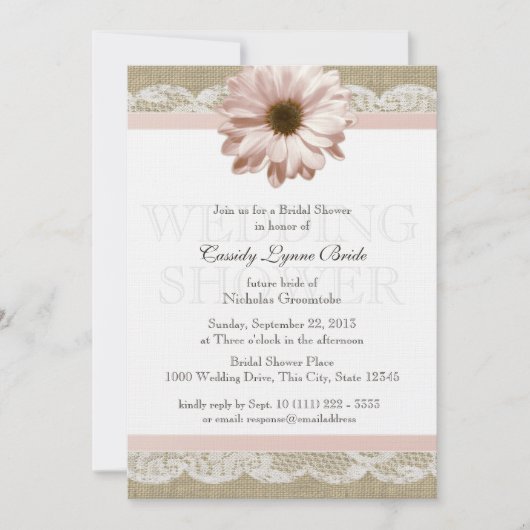 Blush Daisy Country Lace Trouwdouche Kaart (Voorkant)