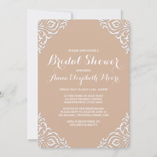 Blush Damask Élégante douche nuptiale Invitation (Devant)