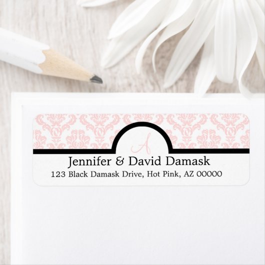 Blush Damask Monogram Wedding Invitation Labels (Insitu)