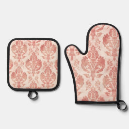 Blush Damask Watercolor Floral Vintage Pattern Ovenwant & Pannenlap Set