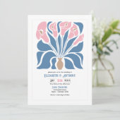 Blush & Denim Clay Abstract Floral Boho Wedding Kaart (Staand voorkant)