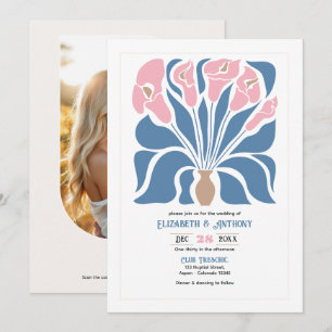 Blush & Denim Klei Abstracte Bloem Boho Bruiloft Kaart