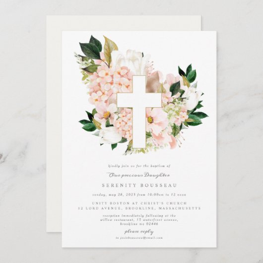 Blush Dew Baptism Christening Invitation (Devant / Derrière)