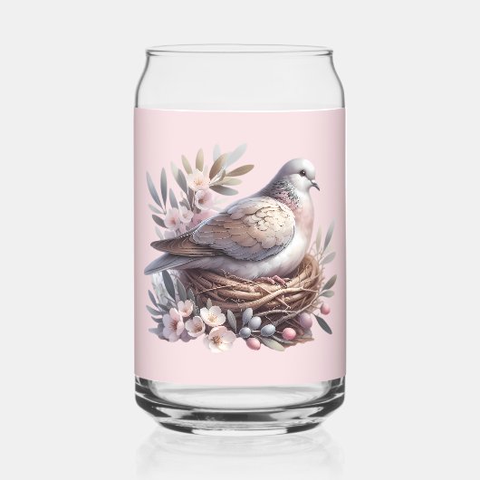 Blush Dove Nest met bloemen en olijftakken Blikvorm Glas (Achterkant)