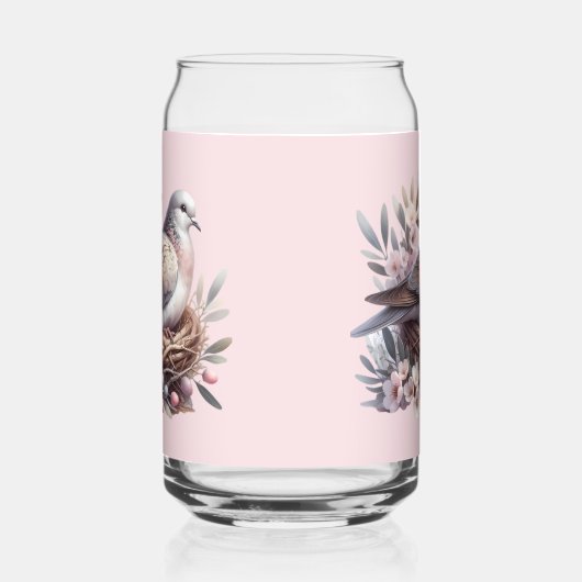 Blush Dove Nest met bloemen en olijftakken Blikvorm Glas (Links)