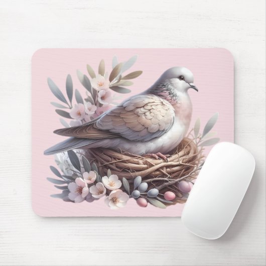 Blush Dove Nest met bloemen en olijftakken Muismat (Met muis)