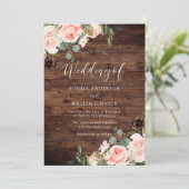 Blush Dreams: Blush Flowers Rustic Wedding Kaart (Staand voorkant)