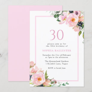 Blush Dreams Floral Womans 30th Birthday Party Kaart