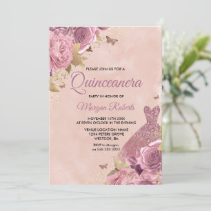 Blush Dress Dusty Roos Floral Quinceanera Party Kaart