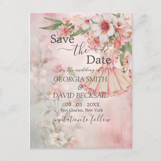 Blush Dress Save the Date Briefkaart (Voorkant)
