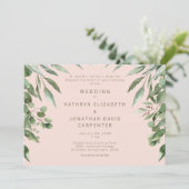 Blush druppelen eucalyptus moderne bruiloft kaart (Staand voorkant)