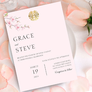 Blush Dubbel Geluk Koreaans Japans Bruiloft Kaart